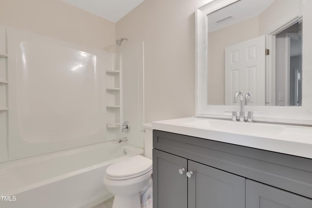 full bathroom featuring  shower combination, toilet, and vanity