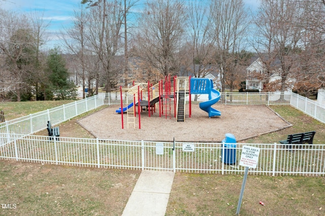 view of playground featuring a lawn