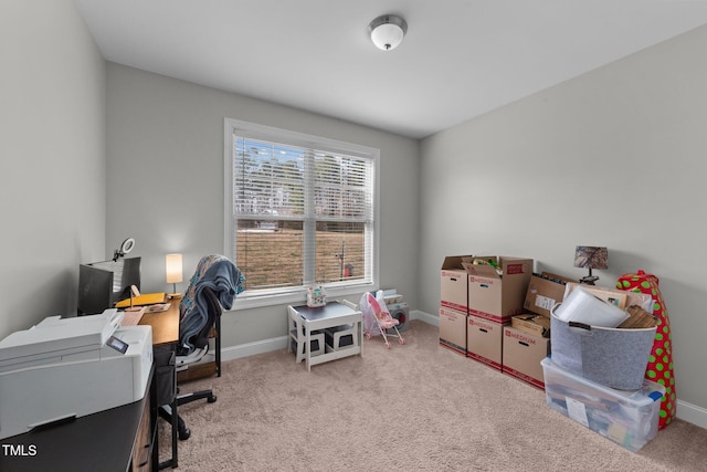 home office featuring light colored carpet