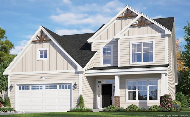 199 Pinecrest Dr, Carthage, NC 28327 - craftsman inspired home featuring board and batten siding, a shingled roof, and a garage