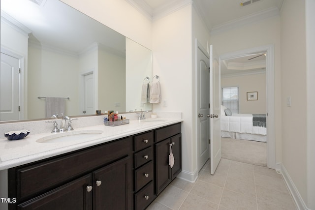 978 Bonanza Ln Unit 163, Mebane, NC 27302 - bathroom with tile patterned flooring, crown molding, and vanity