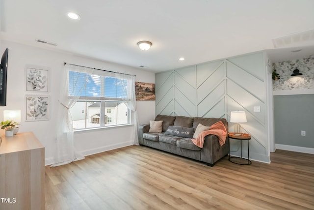 living room with light wood-type flooring