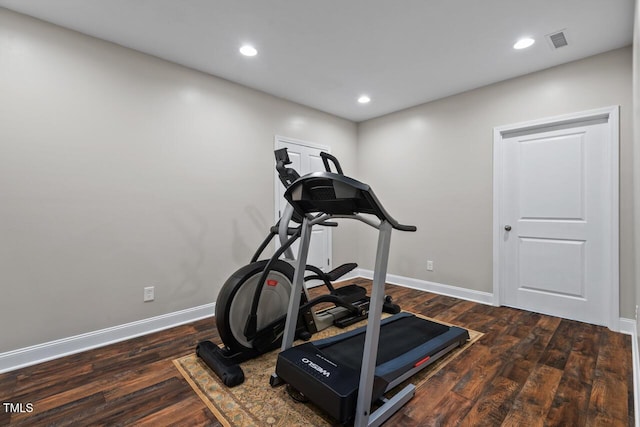 workout room featuring dark hardwood / wood-style floors