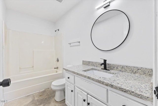 full bathroom with vanity, bathing tub / shower combination, and toilet