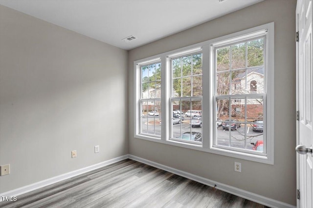 unfurnished room with a healthy amount of sunlight and light wood-type flooring