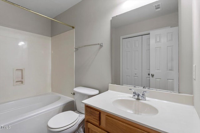 full bathroom with vanity, toilet, and shower / bathing tub combination