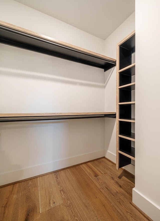 walk in closet with hardwood / wood-style flooring