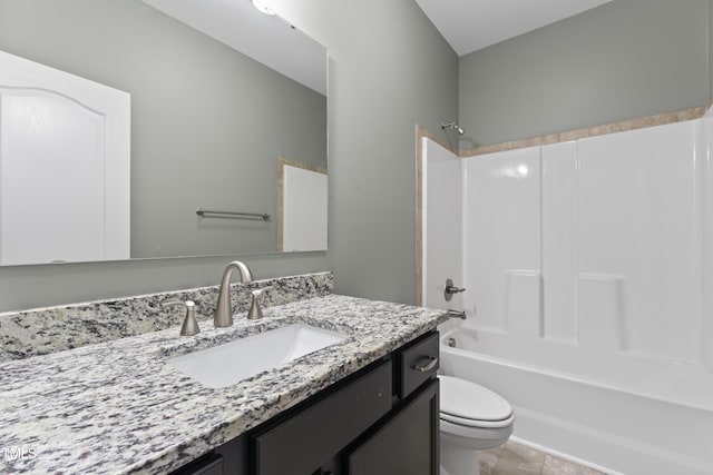 full bathroom featuring vanity, shower / washtub combination, and toilet