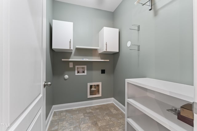 laundry area with cabinets, electric dryer hookup, washer hookup, and hookup for a gas dryer