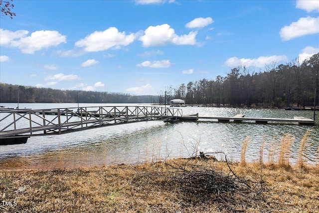 view of dock featuring a water view