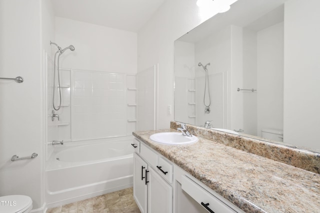 full bathroom with vanity, bathing tub / shower combination, and toilet