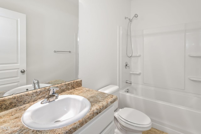 full bathroom featuring vanity, toilet, and bathing tub / shower combination