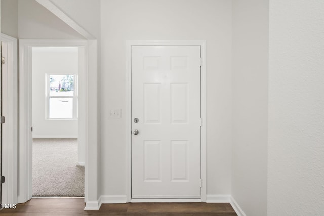 doorway with dark hardwood / wood-style floors