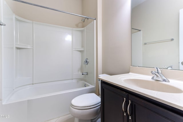 full bathroom with shower / tub combination, vanity, and toilet