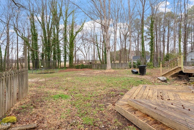 view of yard with a deck and a fenced backyard