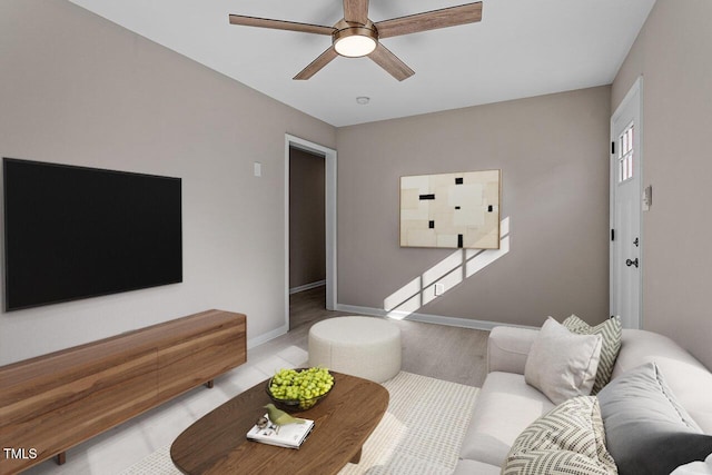 living room featuring ceiling fan