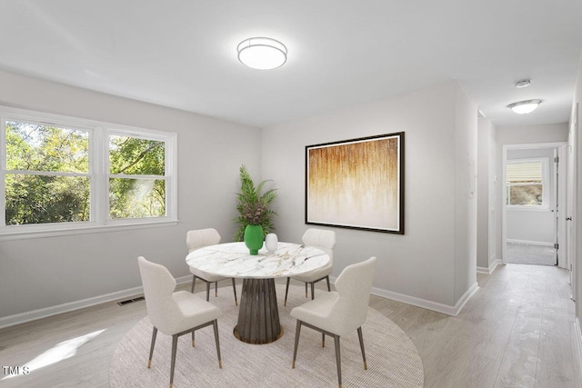 dining area with a healthy amount of sunlight and light wood-type flooring