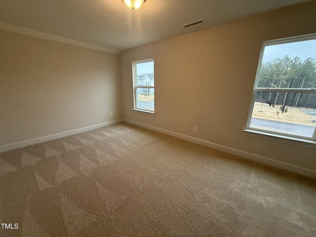 carpeted empty room with ornamental molding