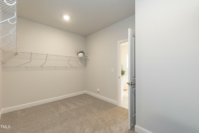 spacious closet with light colored carpet