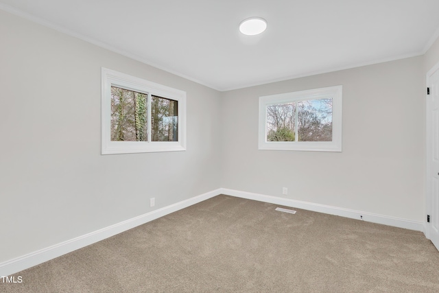 carpeted empty room featuring ornamental molding