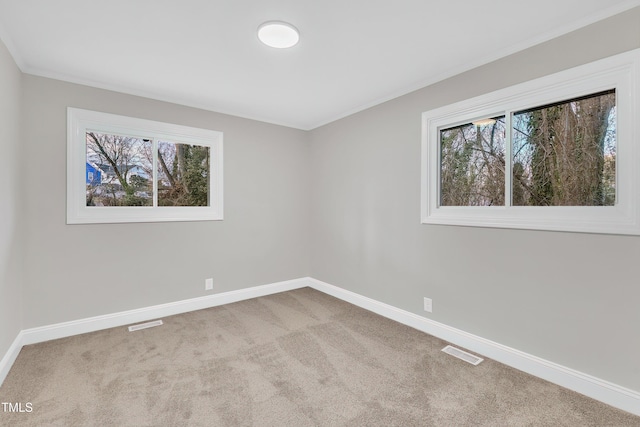 spare room featuring light colored carpet