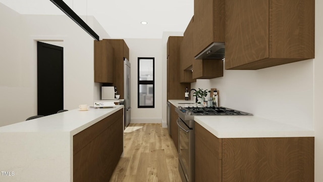 kitchen with gas range, sink, and light hardwood / wood-style floors