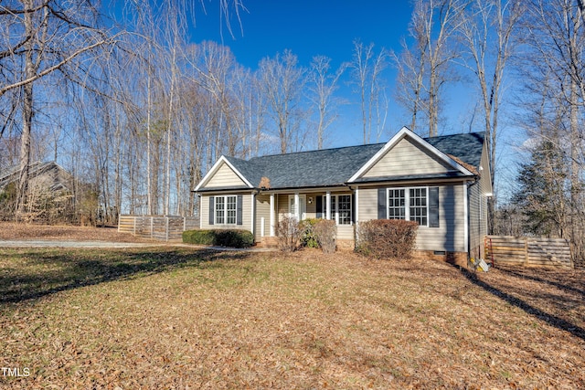 single story home with a front yard