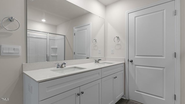 bathroom with vanity and walk in shower