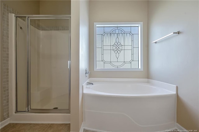 bathroom with plus walk in shower