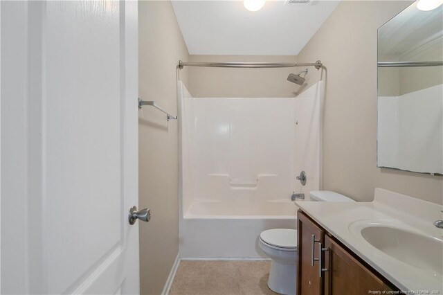 full bathroom featuring shower / tub combination, vanity, and toilet