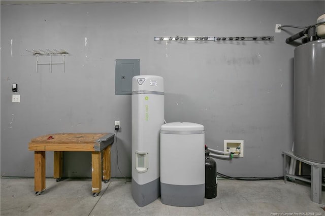 utility room with electric panel and water heater