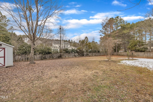 view of yard with a storage shed