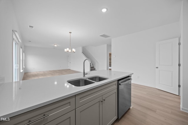3615 62, Burlington, NC 27217 - kitchen featuring dishwasher, visible vents, a sink, open floor plan, and a notable chandelier