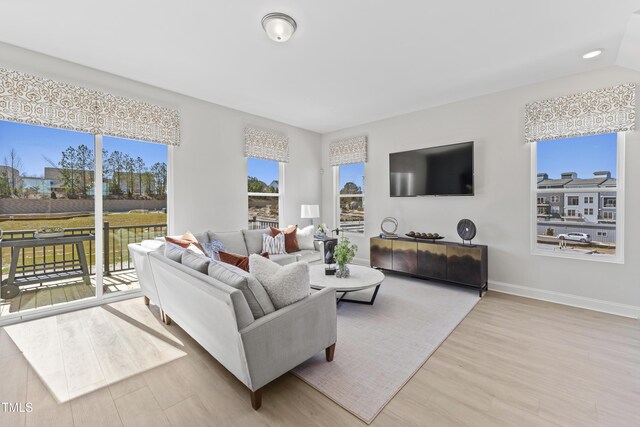 living room with light wood-type flooring