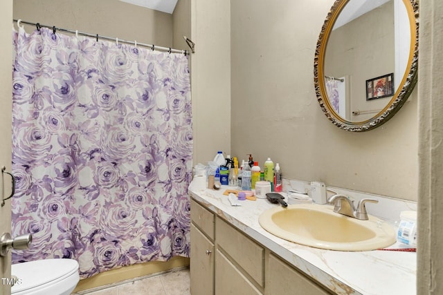 1026 Nashville Rd, Rocky Mount, NC 27803 - bathroom with a shower with curtain, vanity, tile patterned floors, and toilet