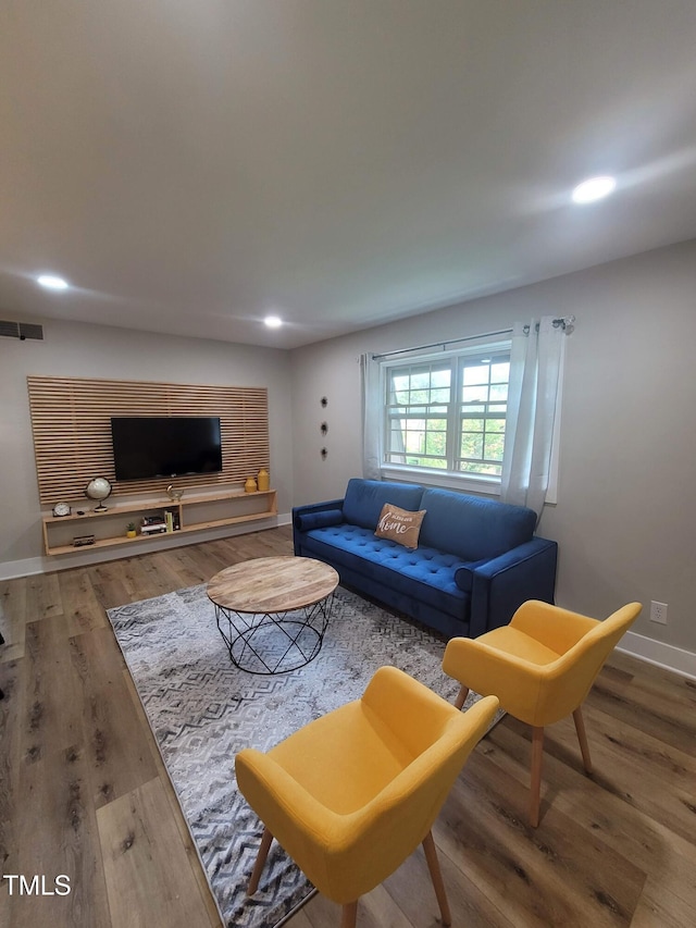 living room with hardwood / wood-style flooring