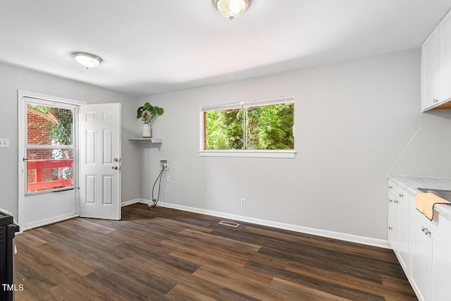 interior space with dark hardwood / wood-style flooring