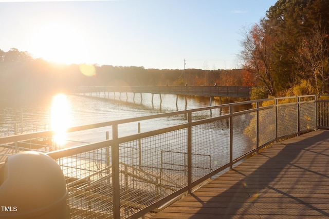 view of dock with a water view