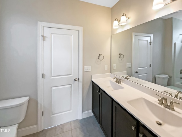 bathroom with vanity, toilet, and tile patterned flooring