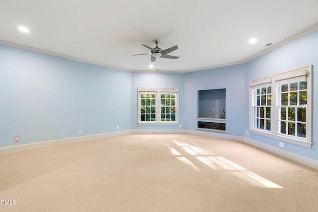 interior space featuring crown molding and ceiling fan