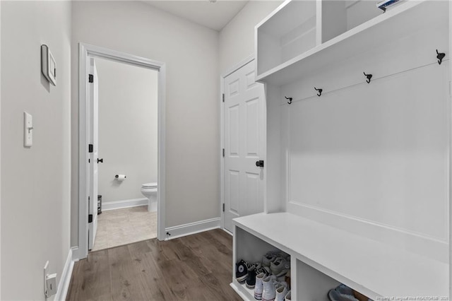 mudroom with dark wood-type flooring