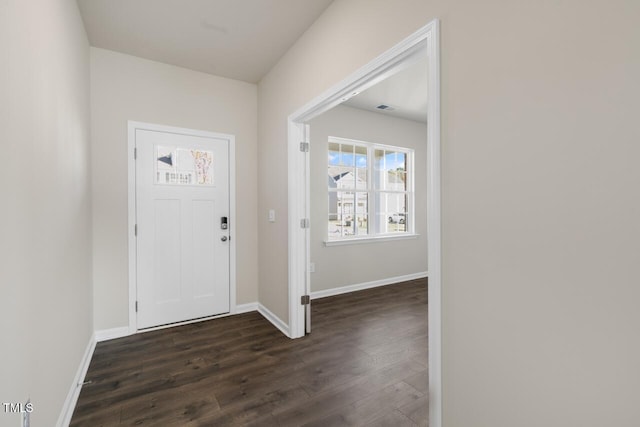 foyer entrance featuring dark hardwood / wood-style floors