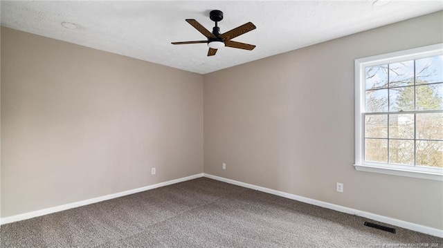 empty room featuring ceiling fan and carpet flooring