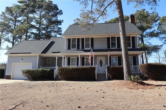 view of front facade featuring a garage and covered porch