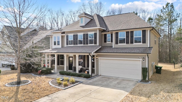 view of front facade with a garage and a porch