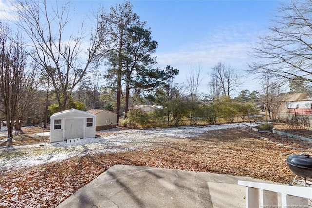 view of yard with a storage unit