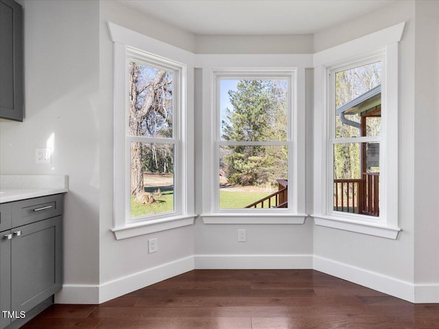 unfurnished dining area featuring dark hardwood / wood-style floors