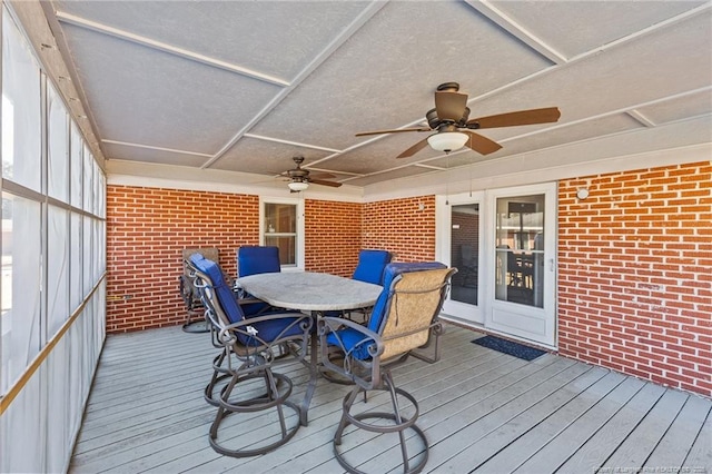 wooden terrace with ceiling fan