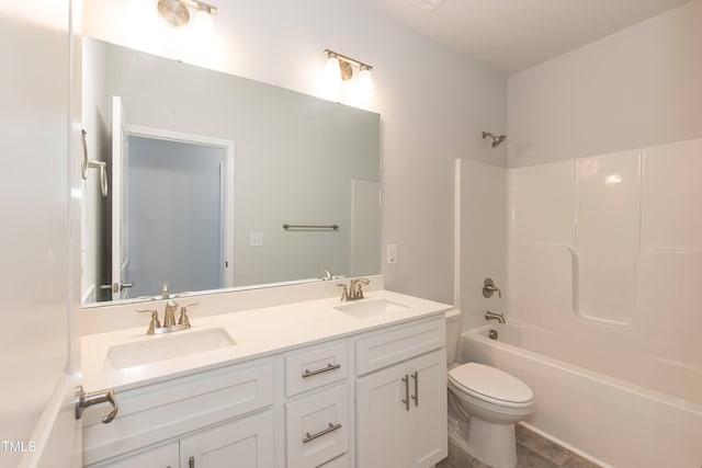 full bathroom with vanity, toilet, and shower / bathing tub combination