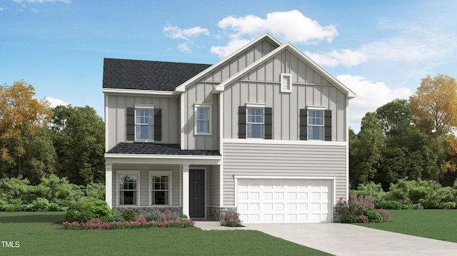 view of front facade with a garage and a front yard